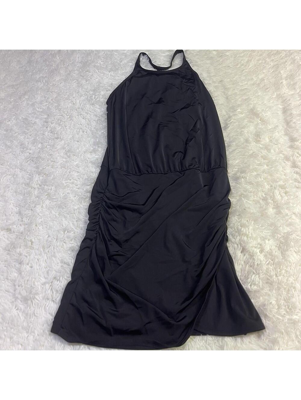 Athleta Bodycon Halter Dress Rushed Sided Black Small